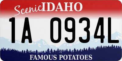 ID license plate 1A0934L