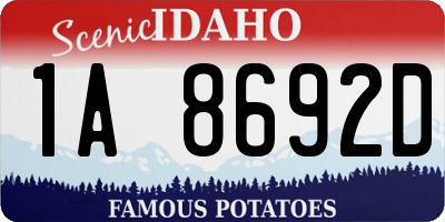ID license plate 1A8692D