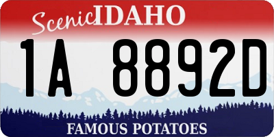 ID license plate 1A8892D