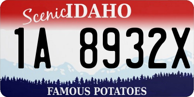 ID license plate 1A8932X