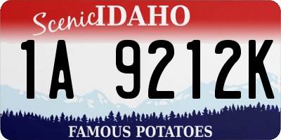 ID license plate 1A9212K