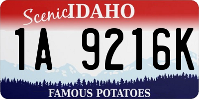 ID license plate 1A9216K