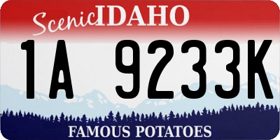 ID license plate 1A9233K