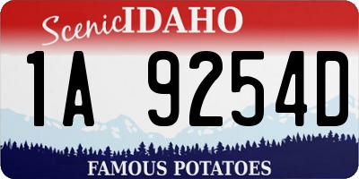 ID license plate 1A9254D