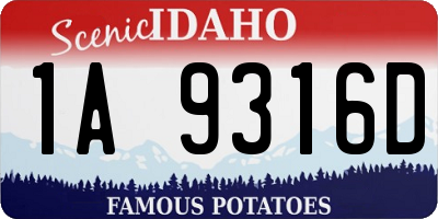 ID license plate 1A9316D