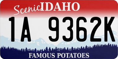 ID license plate 1A9362K