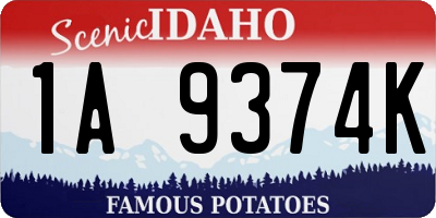 ID license plate 1A9374K