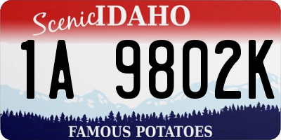 ID license plate 1A9802K