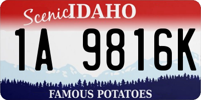 ID license plate 1A9816K