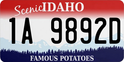 ID license plate 1A9892D