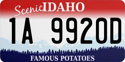ID license plate 1A9920D