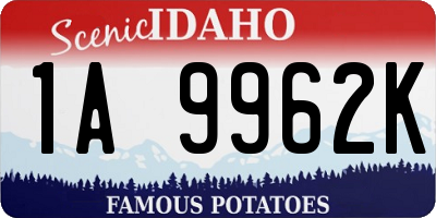 ID license plate 1A9962K