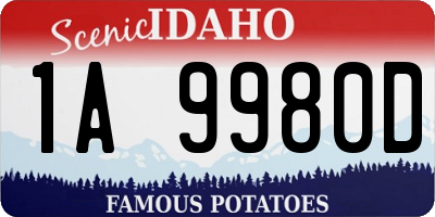 ID license plate 1A9980D