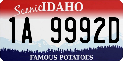 ID license plate 1A9992D