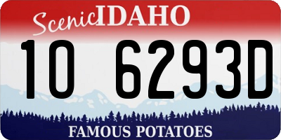 ID license plate 1O6293D
