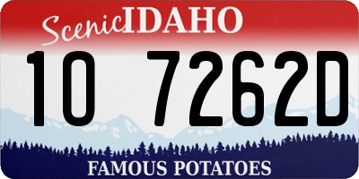 ID license plate 1O7262D