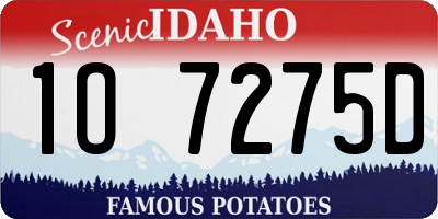 ID license plate 1O7275D