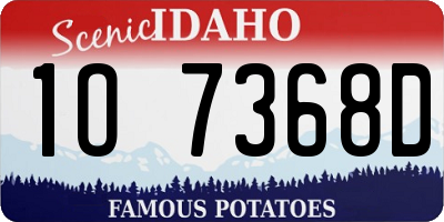 ID license plate 1O7368D
