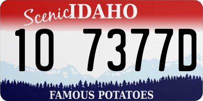 ID license plate 1O7377D