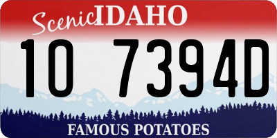 ID license plate 1O7394D