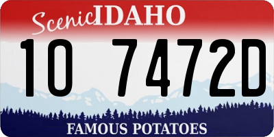 ID license plate 1O7472D