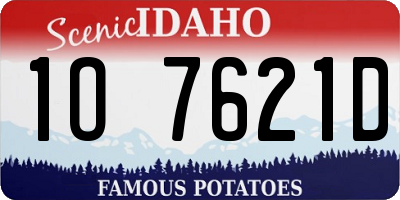 ID license plate 1O7621D