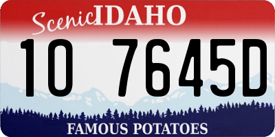 ID license plate 1O7645D