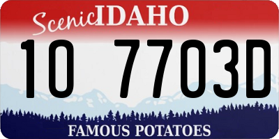 ID license plate 1O7703D