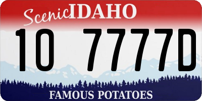 ID license plate 1O7777D