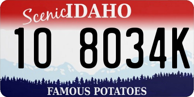 ID license plate 1O8034K