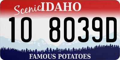 ID license plate 1O8039D