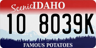 ID license plate 1O8039K