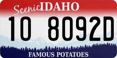 ID license plate 1O8092D