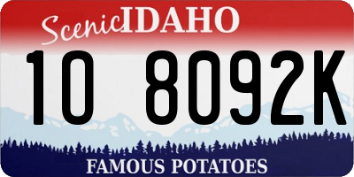 ID license plate 1O8092K