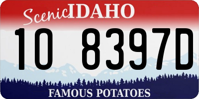 ID license plate 1O8397D