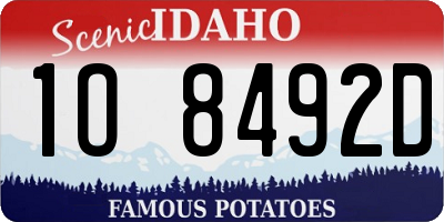 ID license plate 1O8492D