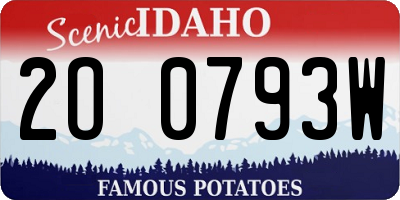 ID license plate 2O0793W