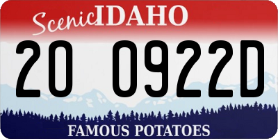 ID license plate 2O0922D