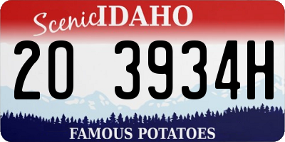 ID license plate 2O3934H