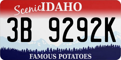 ID license plate 3B9292K