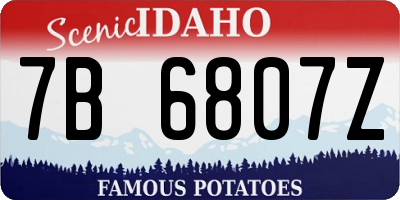ID license plate 7B6807Z