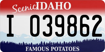 ID license plate I039862