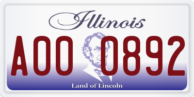 IL license plate A000892