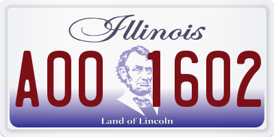 IL license plate A001602