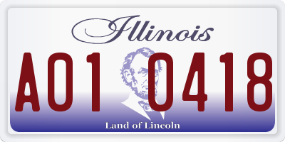 IL license plate A010418