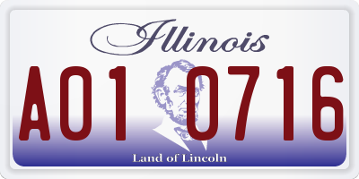 IL license plate A010716