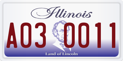 IL license plate A030011