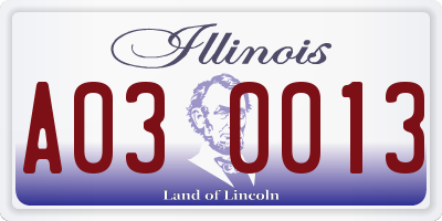 IL license plate A030013