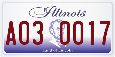 IL license plate A030017