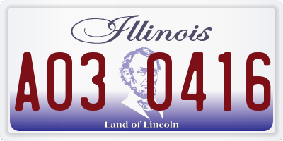 IL license plate A030416